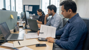 TMC operations team member manually processing a corporate travel booking request