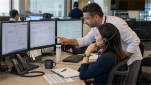 TMC agents working with agentic AI tools to manage corporate travel bookings